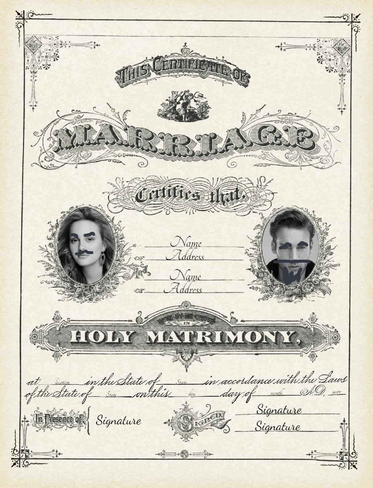 Marriage certificate with birthday